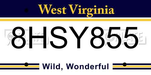 8HSY855 West Virginia License Plate