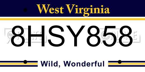 8HSY858 West Virginia License Plate