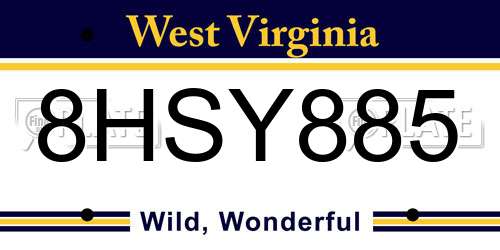 8HSY885 West Virginia License Plate