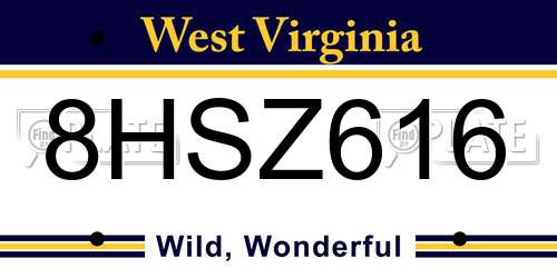 8HSZ616 West Virginia License Plate