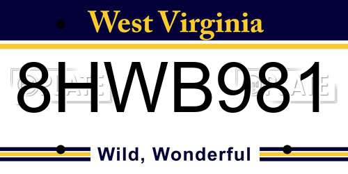 8HWB981 West Virginia License Plate