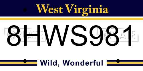8HWS981 West Virginia License Plate