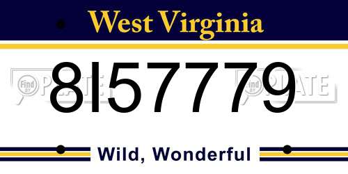 8I57779 West Virginia License Plate