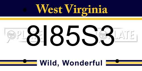 8I85S3 West Virginia License Plate