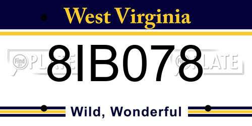 8IB078 West Virginia License Plate