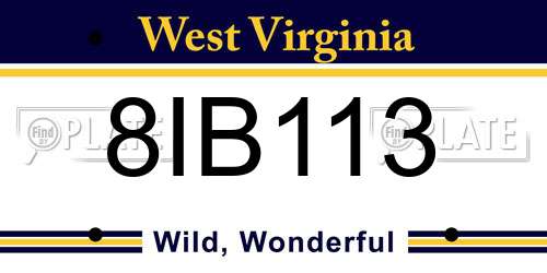 8IB113 West Virginia License Plate