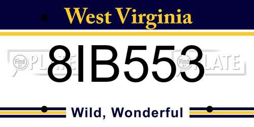 8IB553 West Virginia License Plate