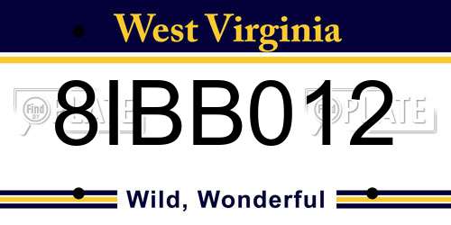 8IBB012 West Virginia License Plate