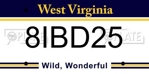 8IBD25 West Virginia License Plate
