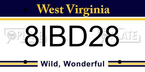 8IBD28 West Virginia License Plate