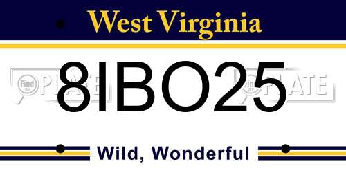 8IBO25 West Virginia License Plate