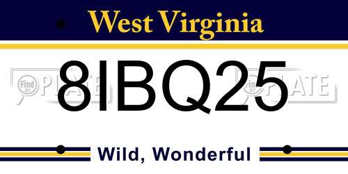 8IBQ25 West Virginia License Plate