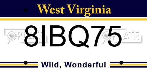 8IBQ75 West Virginia License Plate