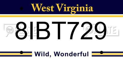 8IBT729 West Virginia License Plate