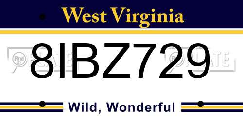 8IBZ729 West Virginia License Plate