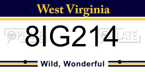8IG214 West Virginia License Plate