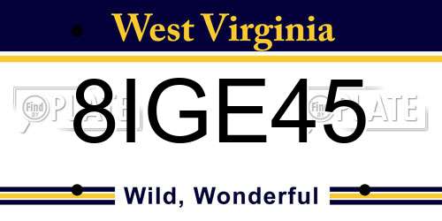 8IGE45 West Virginia License Plate