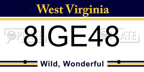8IGE48 West Virginia License Plate