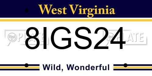 8IGS24 West Virginia License Plate