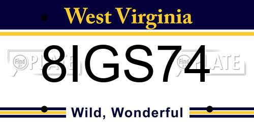 8IGS74 West Virginia License Plate