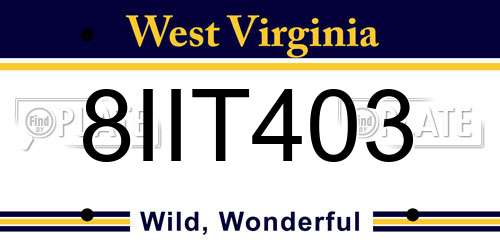 8IIT403 West Virginia License Plate