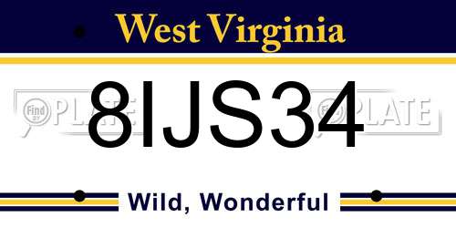 8IJS34 West Virginia License Plate
