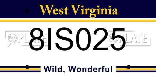 8IS025 West Virginia License Plate