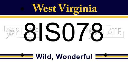 8IS078 West Virginia License Plate