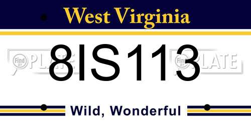 8IS113 West Virginia License Plate