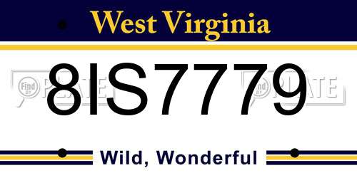 8IS7779 West Virginia License Plate