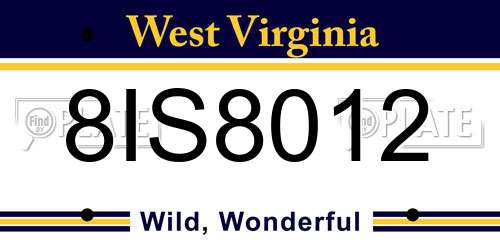 8IS8012 West Virginia License Plate