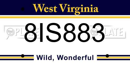 8IS883 West Virginia License Plate