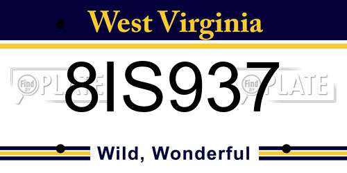 8IS937 West Virginia License Plate