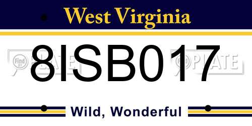 8ISB017 West Virginia License Plate