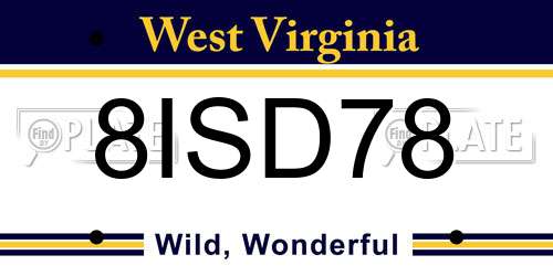 8ISD78 West Virginia License Plate