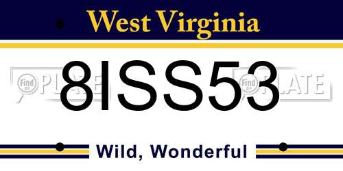 8ISS53 West Virginia License Plate