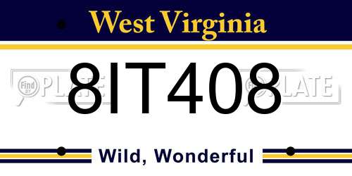 8IT408 West Virginia License Plate