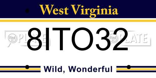 8ITO32 West Virginia License Plate