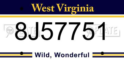 8J57751 West Virginia License Plate