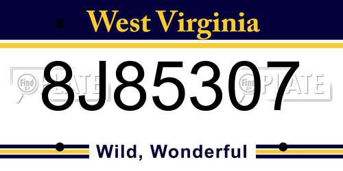 8J85307 West Virginia License Plate