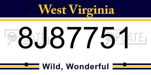 8J87751 West Virginia License Plate