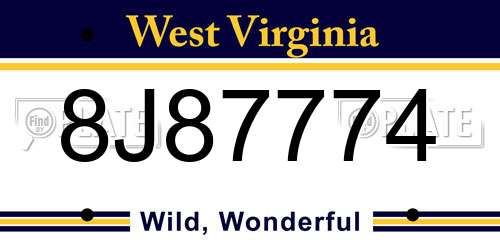 8J87774 West Virginia License Plate