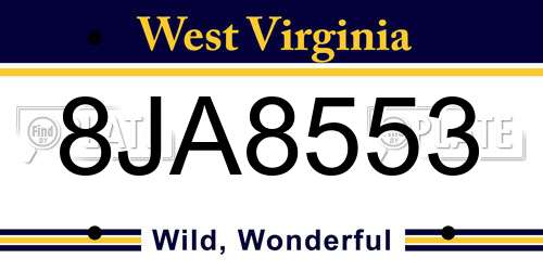 8JA8553 West Virginia License Plate