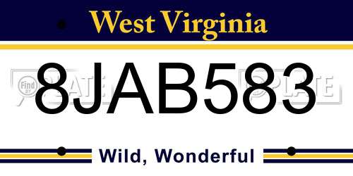8JAB583 West Virginia License Plate