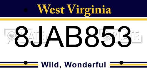 8JAB853 West Virginia License Plate