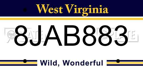 8JAB883 West Virginia License Plate