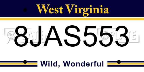 8JAS553 West Virginia License Plate