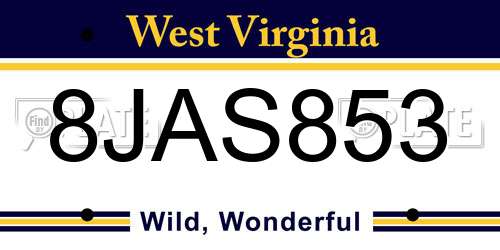 8JAS853 West Virginia License Plate