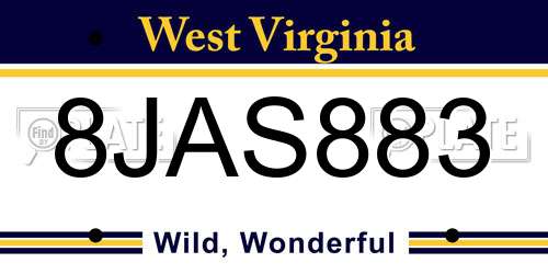 8JAS883 West Virginia License Plate