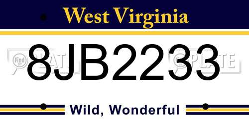8JB2233 West Virginia License Plate